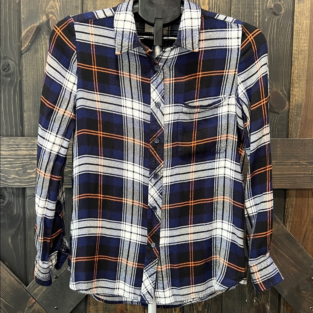 Melloday Plaid Flannel Top M Button Up Long Sleeves Soft Dark Academia Preppy
